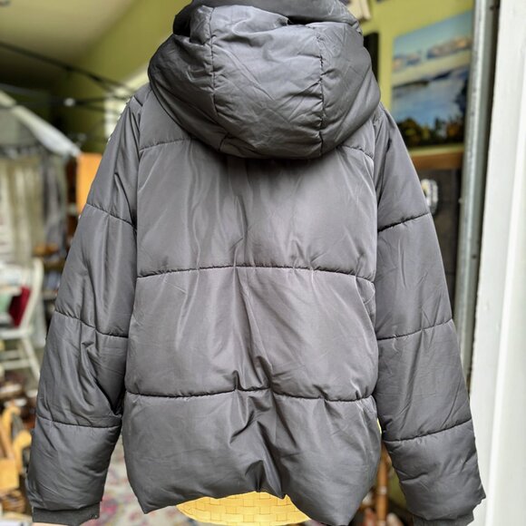 Black Puffer Jacket, Black Bomber Jacket, Fur hood, Oversized Black Coat, DKNY - Picture 8 of 13